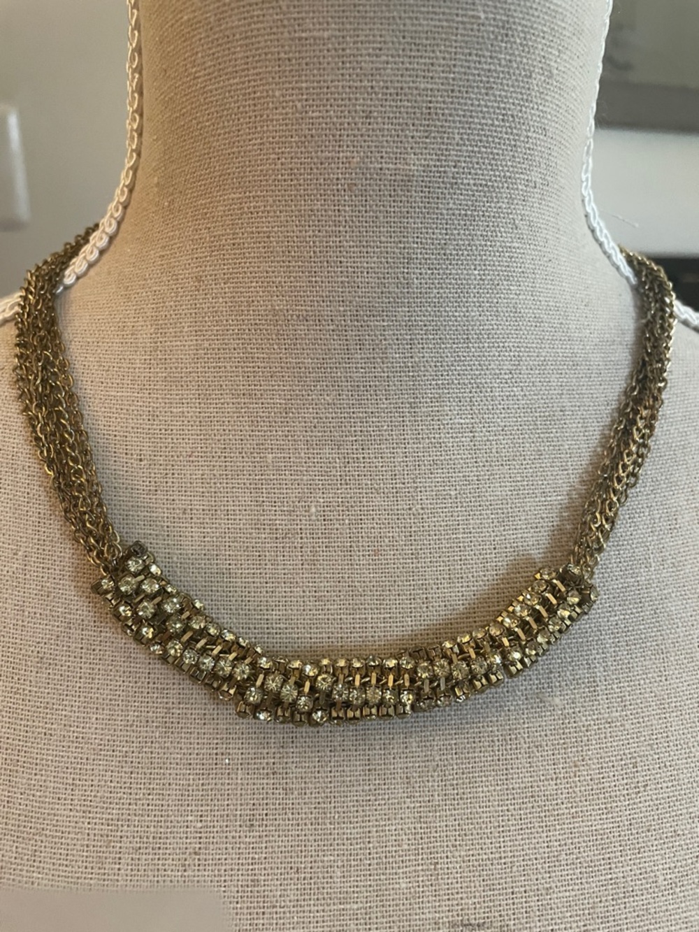 Gold  vintage Crystal Multi-Chain Statement Necklace